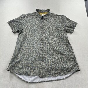 Flylow Button Up Shirt Mens XL Gray Camo Short Sleeve Stretch Hiking Casual